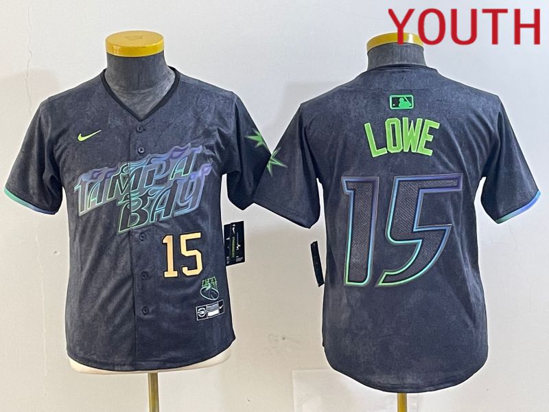 Youth Tampa Bay Rays #15 Lowe Black City Edition Nike 2024 MLB Jersey style 1